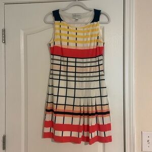 Donna Morgan Womens Dress Sundress Mini Sleeveless Pleated Striped Yellow Pink 6